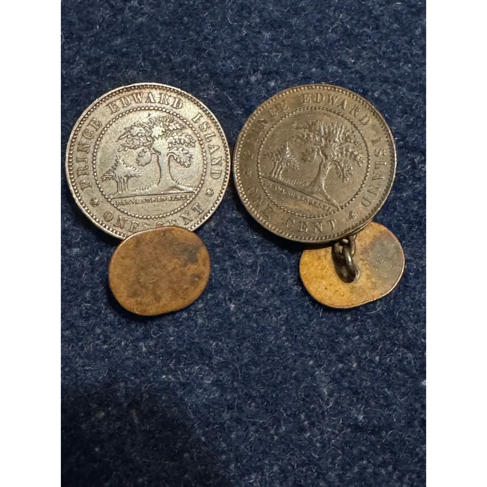 Antique 1871 Prince Edward Island One Cent Coin Cufflinks Victoria Bronze Pair